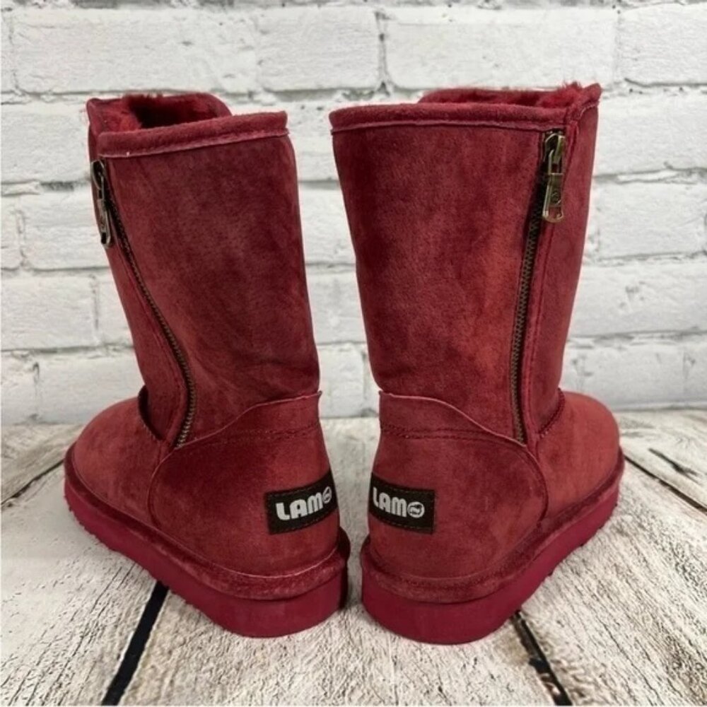 Lamo Luna Boots Women's Red Burgundy Mid Calf Faux Fur - Picture 11 of 12